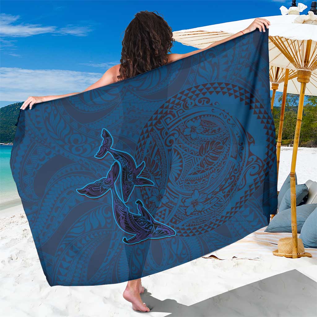 Hawaiian Whales Polynesian Art Motifs Sarong Blue Color - Polynesian Pride