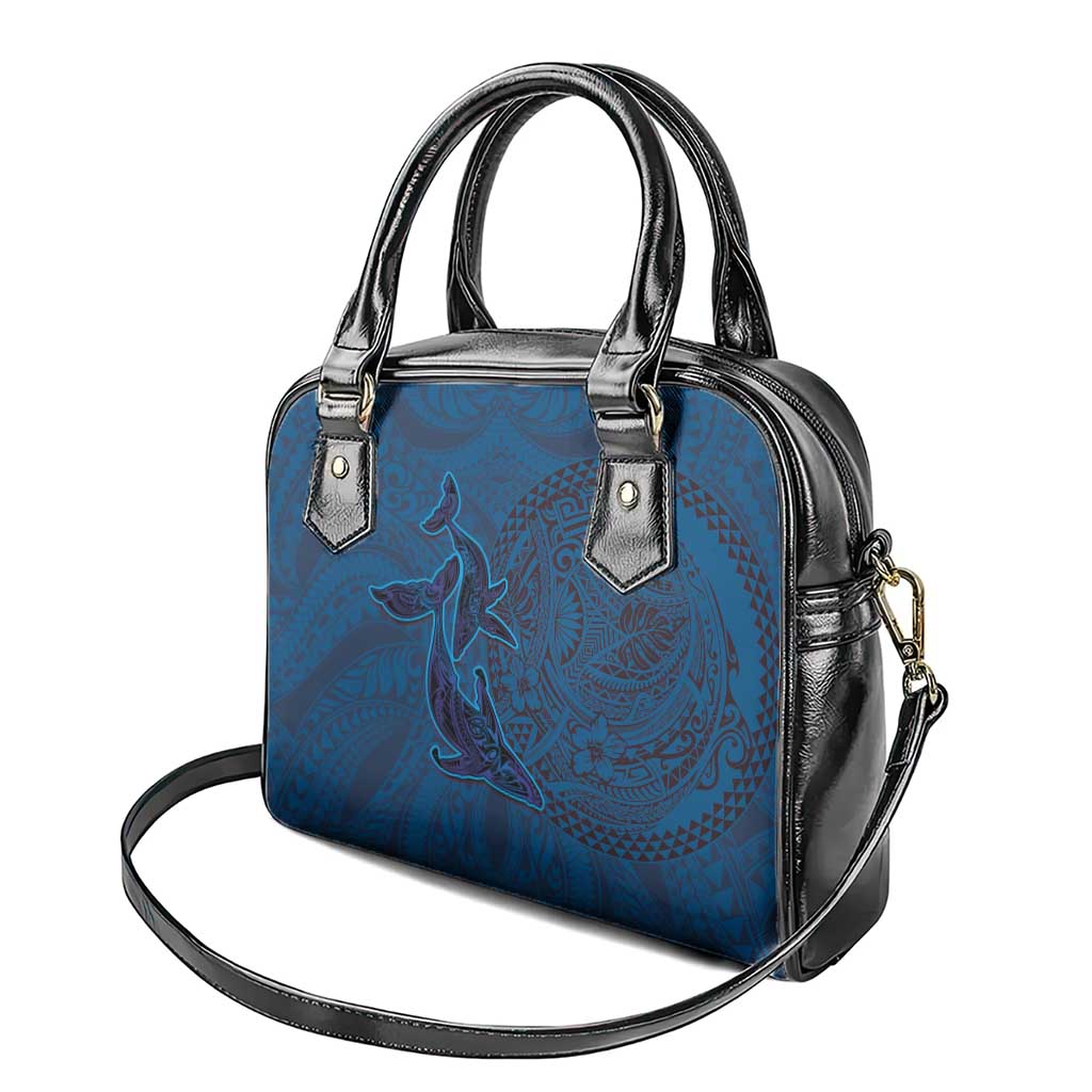 Hawaiian Whales Polynesian Art Motifs Shoulder Handbag Blue Color - Polynesian Pride
