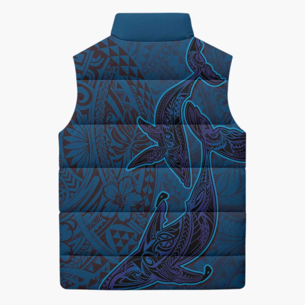 Hawaiian Whales Polynesian Art Motifs Sleeveless Puffer Jacket Blue Color - Polynesian Pride
