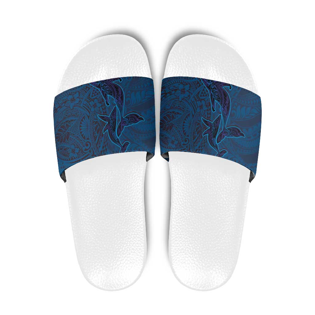Hawaiian Whales Polynesian Art Motifs Slide Sandals Blue Color - Polynesian Pride