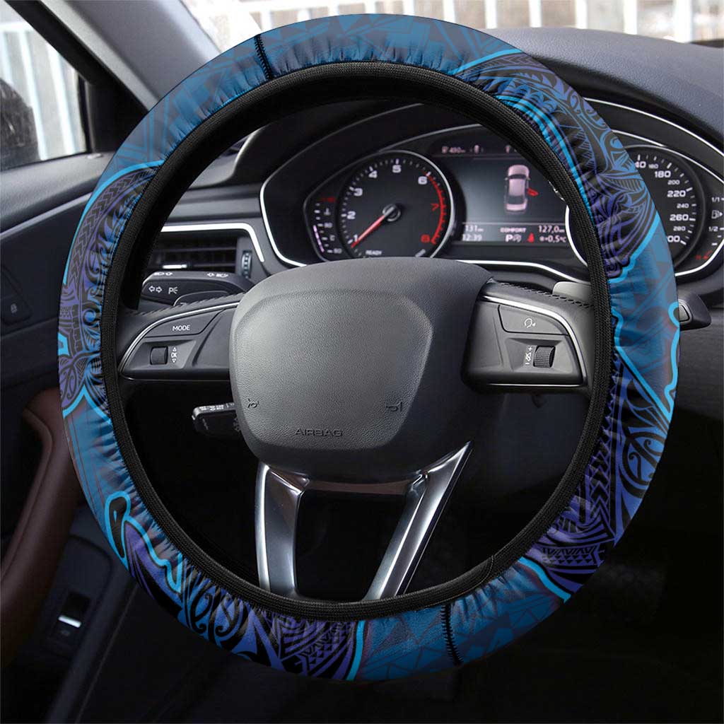 Hawaiian Whales Polynesian Art Motifs Steering Wheel Cover Blue Color - Polynesian Pride