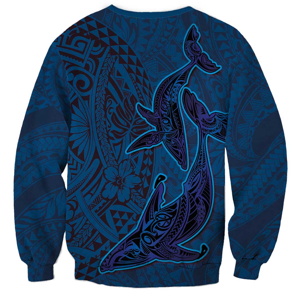 Hawaiian Whales Polynesian Art Motifs Sweatshirt Blue Color - Polynesian Pride