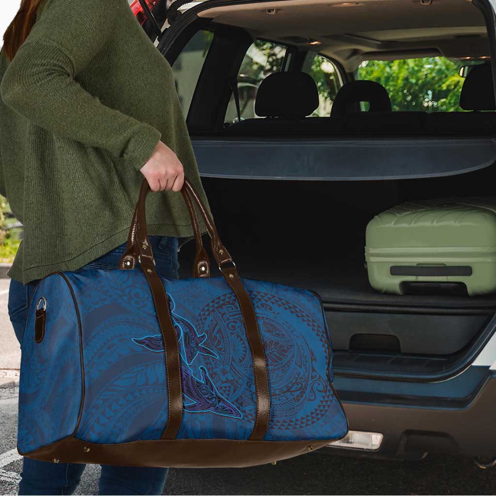 Hawaiian Whales Polynesian Art Motifs Travel Bag Blue Color - Polynesian Pride