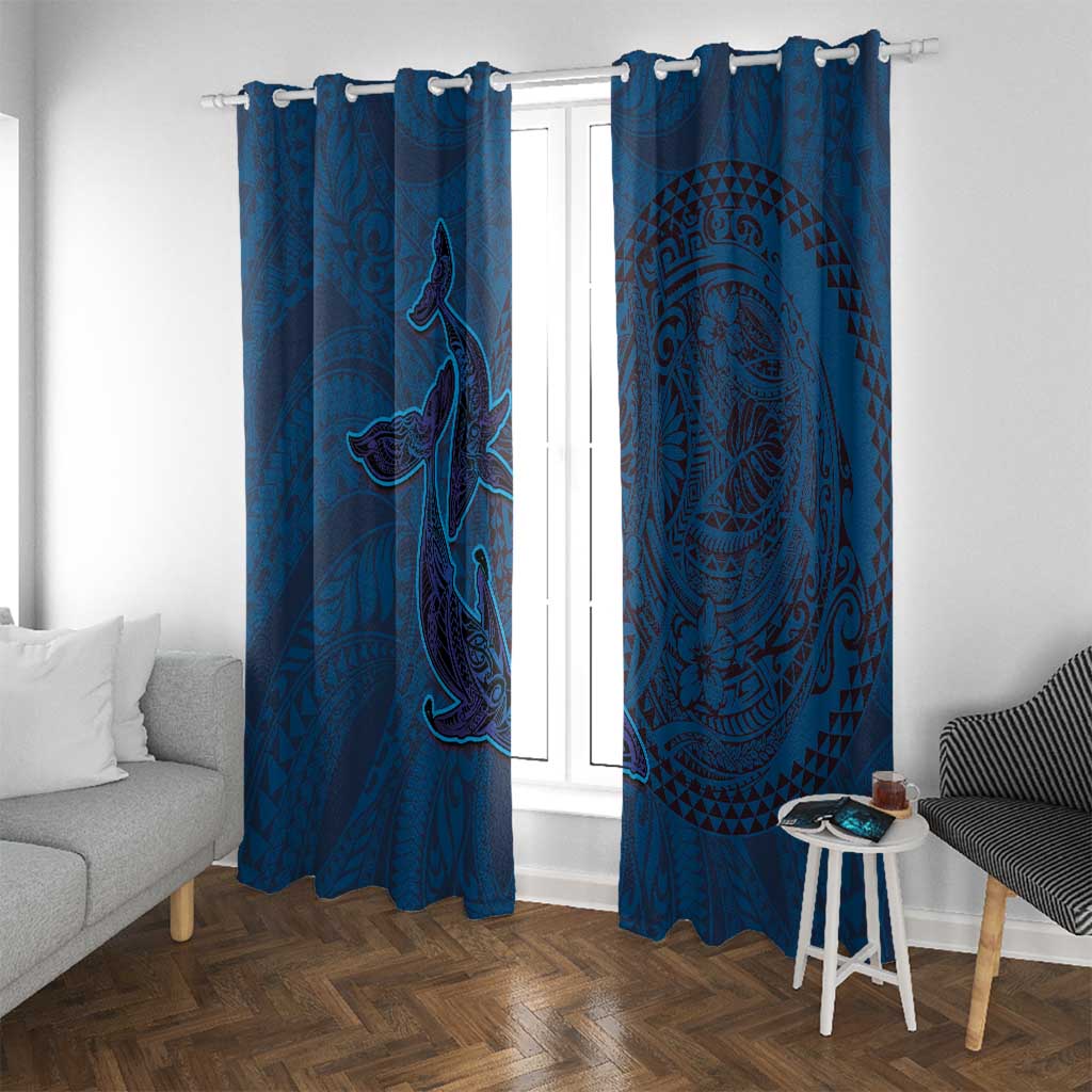 Hawaiian Whales Polynesian Art Motifs Window Curtain Blue Color - Polynesian Pride