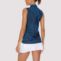 Hawaiian Whales Polynesian Art Motifs Women Sleeveless Polo Shirt Blue Color - Polynesian Pride