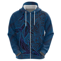 Hawaiian Whales Polynesian Art Motifs Zip Hoodie Blue Color - Polynesian Pride