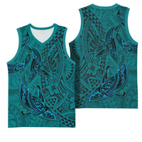 Hawaiian Whales Polynesian Art Motifs Basketball Jersey Turquoise Color - Polynesian Pride
