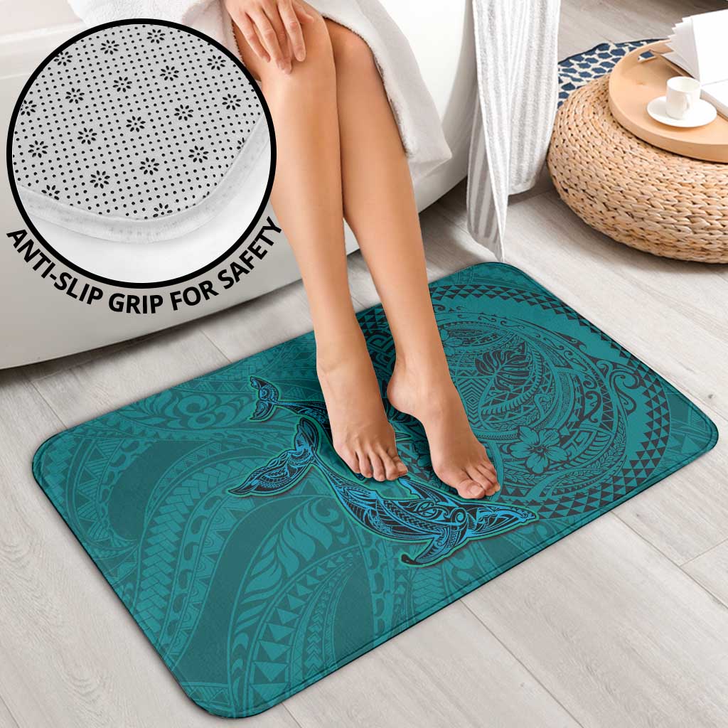 Hawaiian Whales Polynesian Art Motifs Bathroom Set Turquoise Color - Polynesian Pride