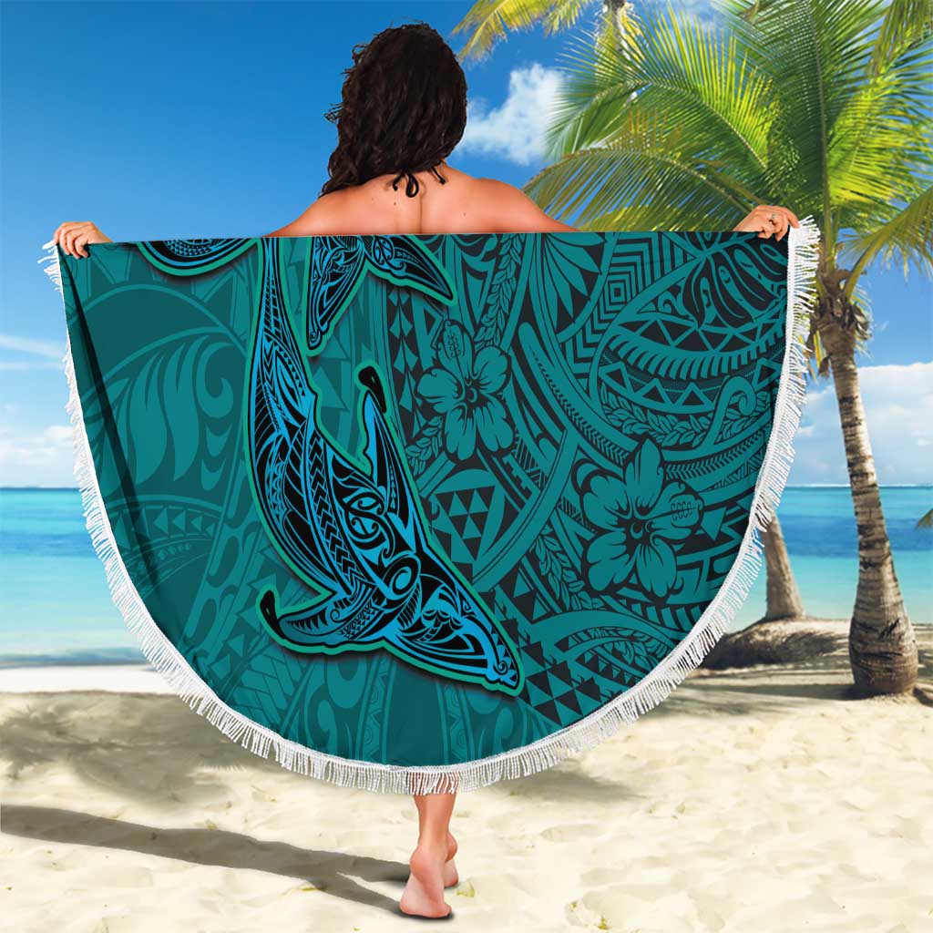 Hawaiian Whales Polynesian Art Motifs Beach Blanket Turquoise Color - Polynesian Pride