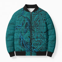 Hawaiian Whales Polynesian Art Motifs Bomber Puffer Jacket Turquoise Color - Polynesian Pride
