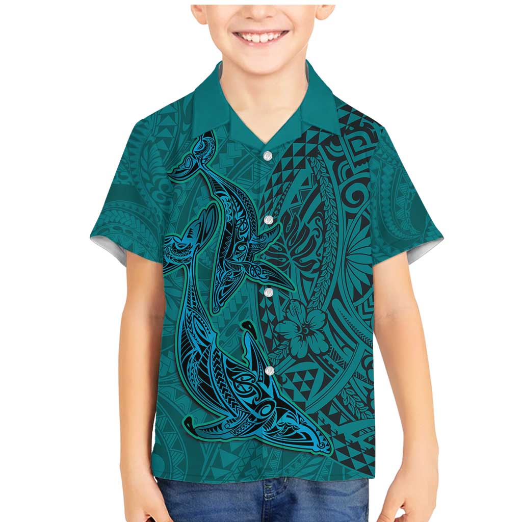 Hawaiian Whales Polynesian Art Motifs Family Matching Mermaid Dress and Hawaiian Shirt Turquoise Color - Polynesian Pride