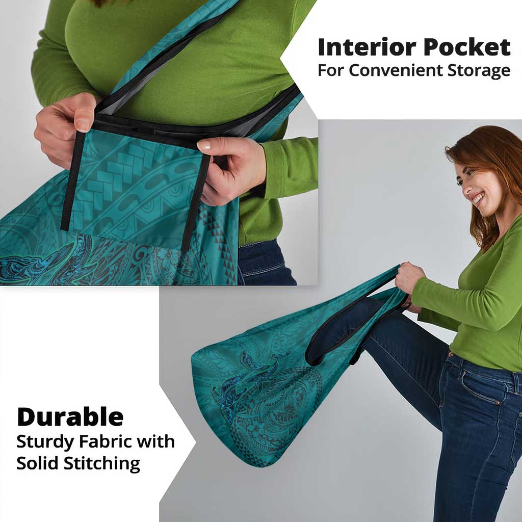 Hawaiian Whales Polynesian Art Motifs Grocery Bag Turquoise Color - Polynesian Pride