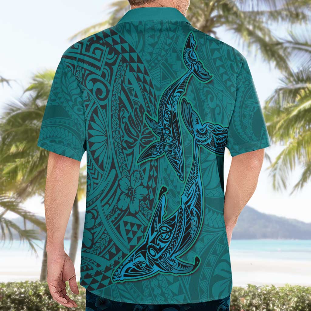 Hawaiian Whales Polynesian Art Motifs Hawaiian Shirt Turquoise Color - Polynesian Pride