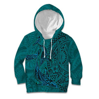 Hawaiian Whales Polynesian Art Motifs Kid Hoodie Turquoise Color - Polynesian Pride
