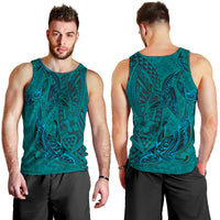 Hawaiian Whales Polynesian Art Motifs Men Tank Top Turquoise Color - Polynesian Pride