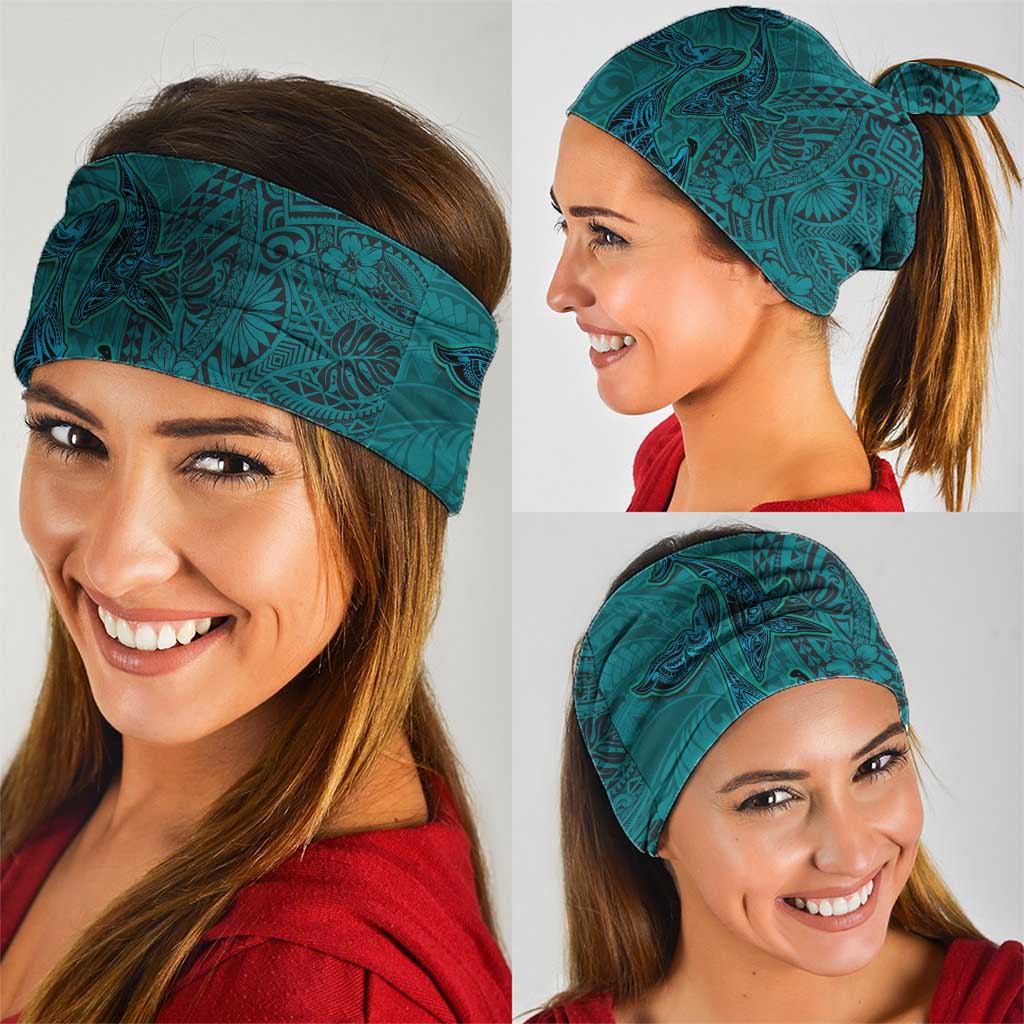 Hawaiian Whales Polynesian Art Motifs Neck Gaiter Turquoise Color - Polynesian Pride
