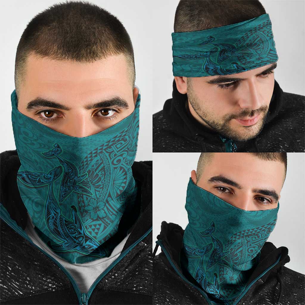 Hawaiian Whales Polynesian Art Motifs Neck Gaiter Turquoise Color - Polynesian Pride