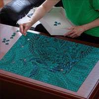 Hawaiian Whales Polynesian Art Motifs Puzzle Turquoise Color - Polynesian Pride