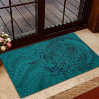 Hawaiian Whales Polynesian Art Motifs Rubber Doormat Turquoise Color - Polynesian Pride