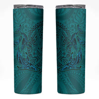 Hawaiian Whales Polynesian Art Motifs Skinny Tumbler Turquoise Color - Polynesian Pride