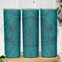 Hawaiian Whales Polynesian Art Motifs Skinny Tumbler Turquoise Color - Polynesian Pride