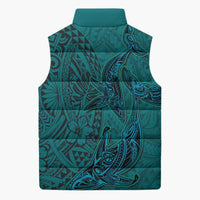 Hawaiian Whales Polynesian Art Motifs Sleeveless Puffer Jacket Turquoise Color - Polynesian Pride