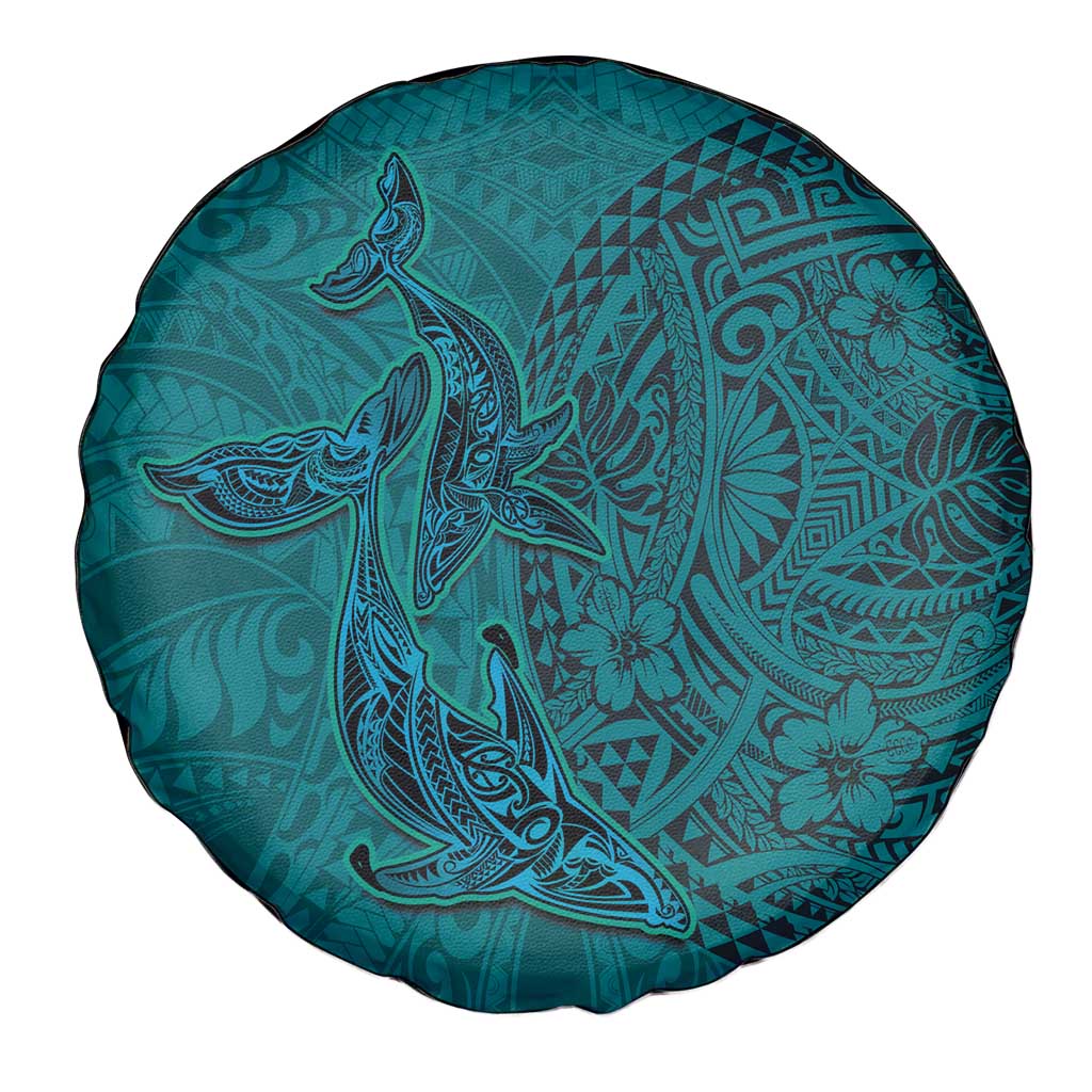 Hawaiian Whales Polynesian Art Motifs Spare Tire Cover Turquoise Color - Polynesian Pride