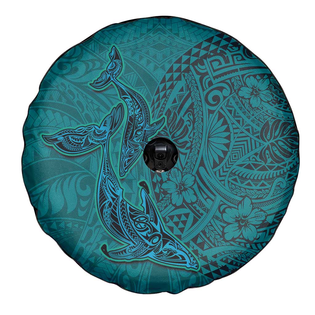 Hawaiian Whales Polynesian Art Motifs Spare Tire Cover Turquoise Color - Polynesian Pride