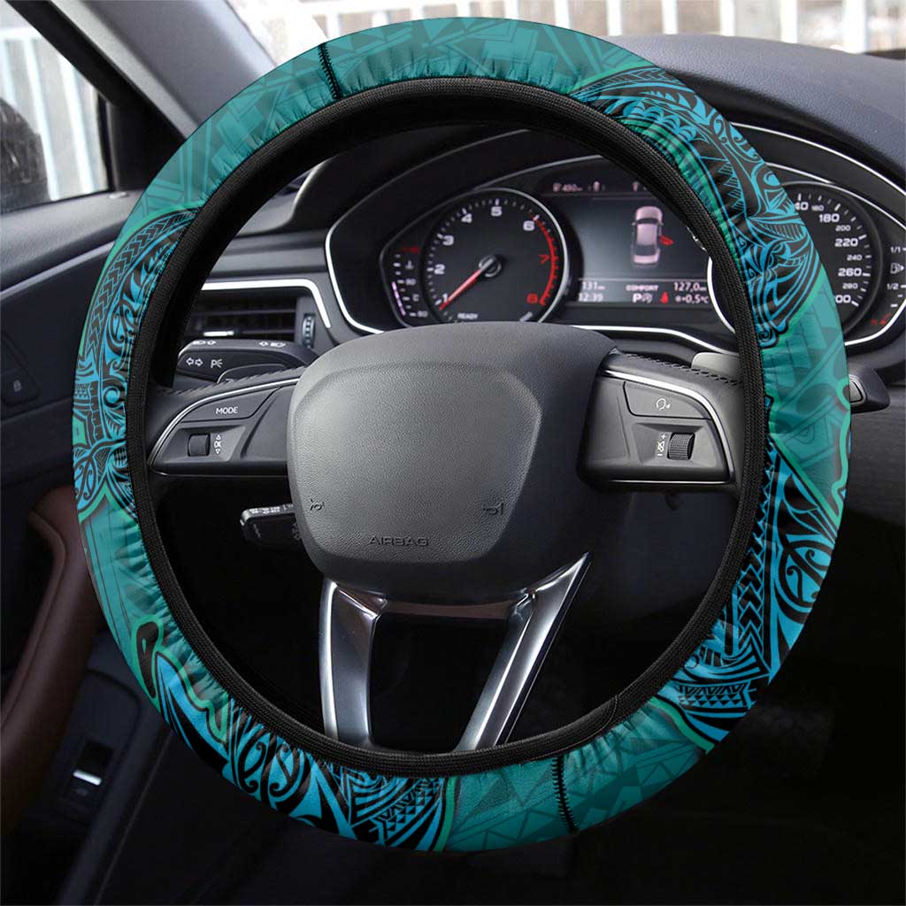 Hawaiian Whales Polynesian Art Motifs Steering Wheel Cover Turquoise Color - Polynesian Pride
