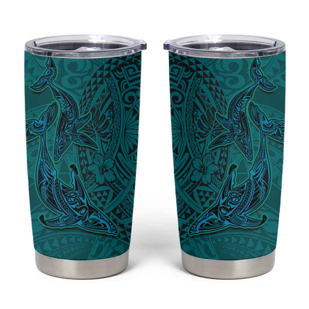 Hawaiian Whales Polynesian Art Motifs Tumbler Cup Turquoise Color - Polynesian Pride