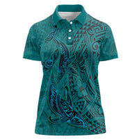 Hawaiian Whales Polynesian Art Motifs Women Polo Shirt Turquoise Color - Polynesian Pride