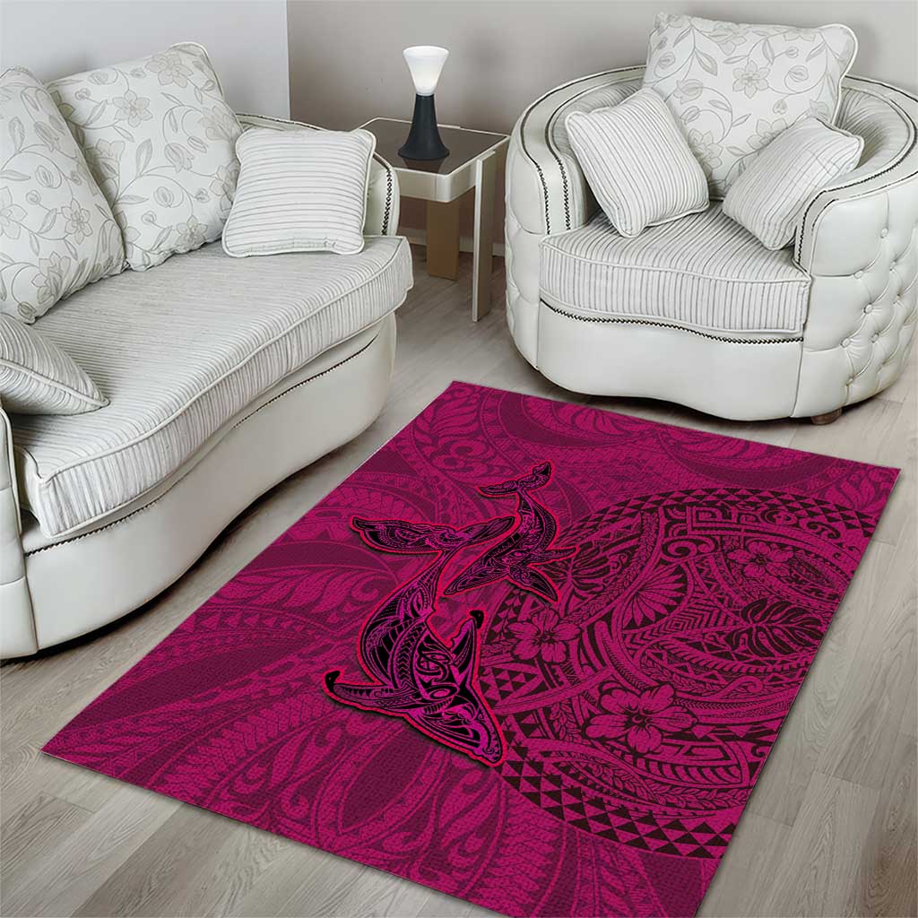 Hawaiian Whales Polynesian Art Motifs Area Rug Pink Color - Polynesian Pride