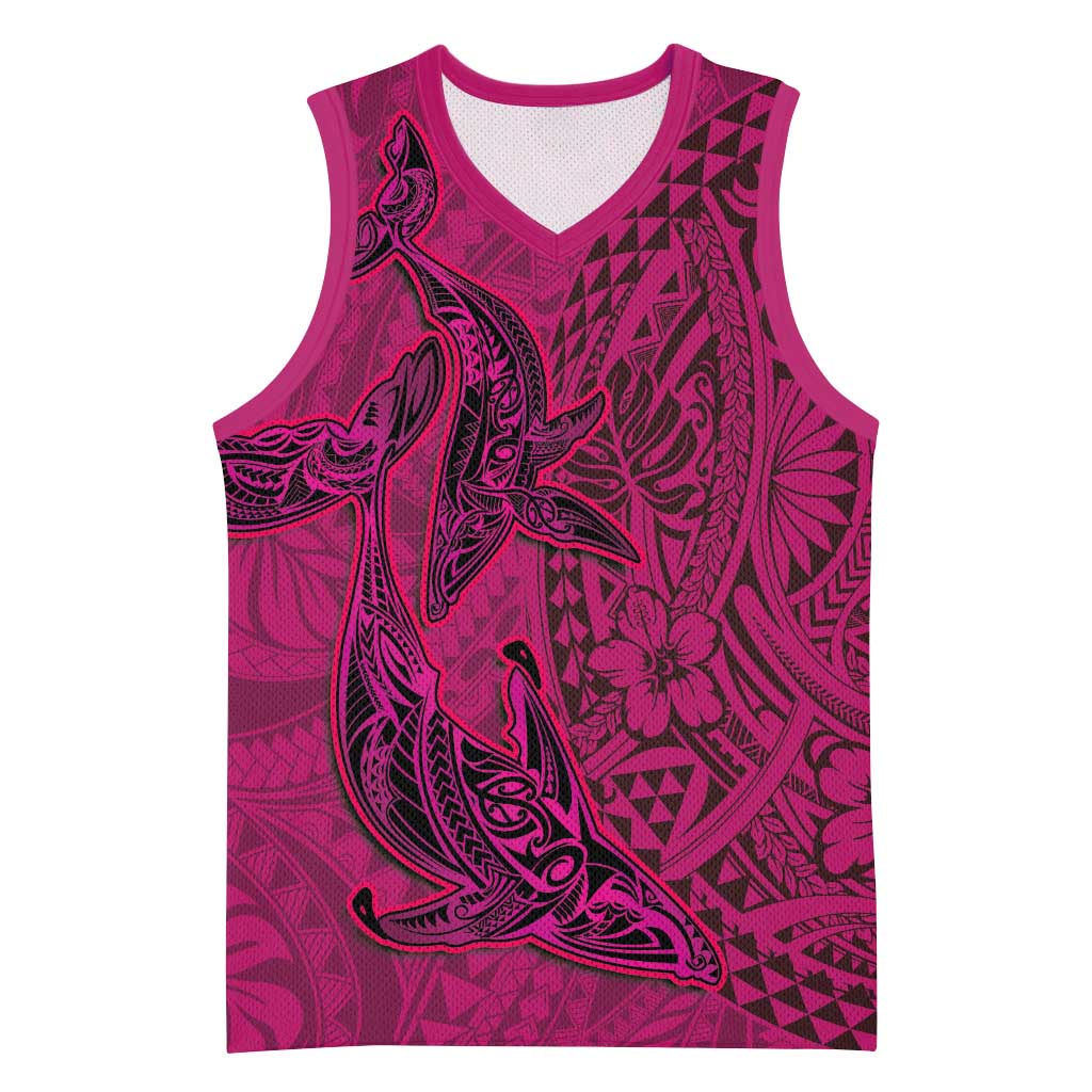 Hawaiian Whales Polynesian Art Motifs Basketball Jersey Pink Color - Polynesian Pride