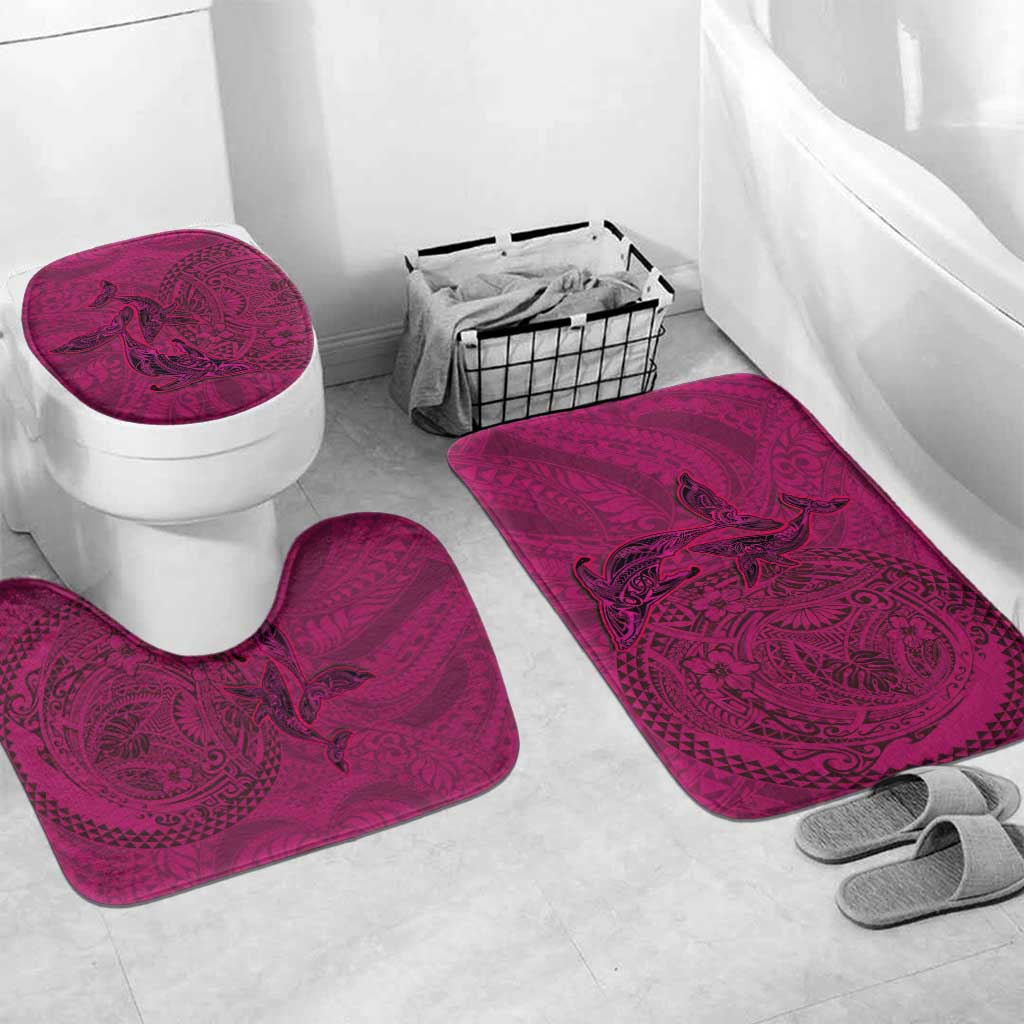 Hawaiian Whales Polynesian Art Motifs Bathroom Set Pink Color - Polynesian Pride