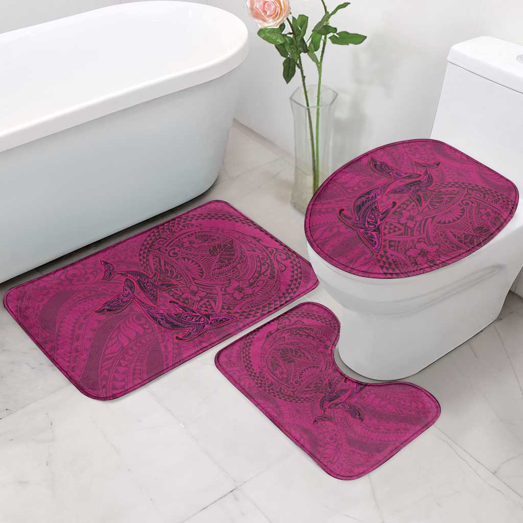 Hawaiian Whales Polynesian Art Motifs Bathroom Set Pink Color - Polynesian Pride