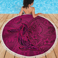 Hawaiian Whales Polynesian Art Motifs Beach Blanket Pink Color - Polynesian Pride