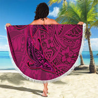Hawaiian Whales Polynesian Art Motifs Beach Blanket Pink Color - Polynesian Pride
