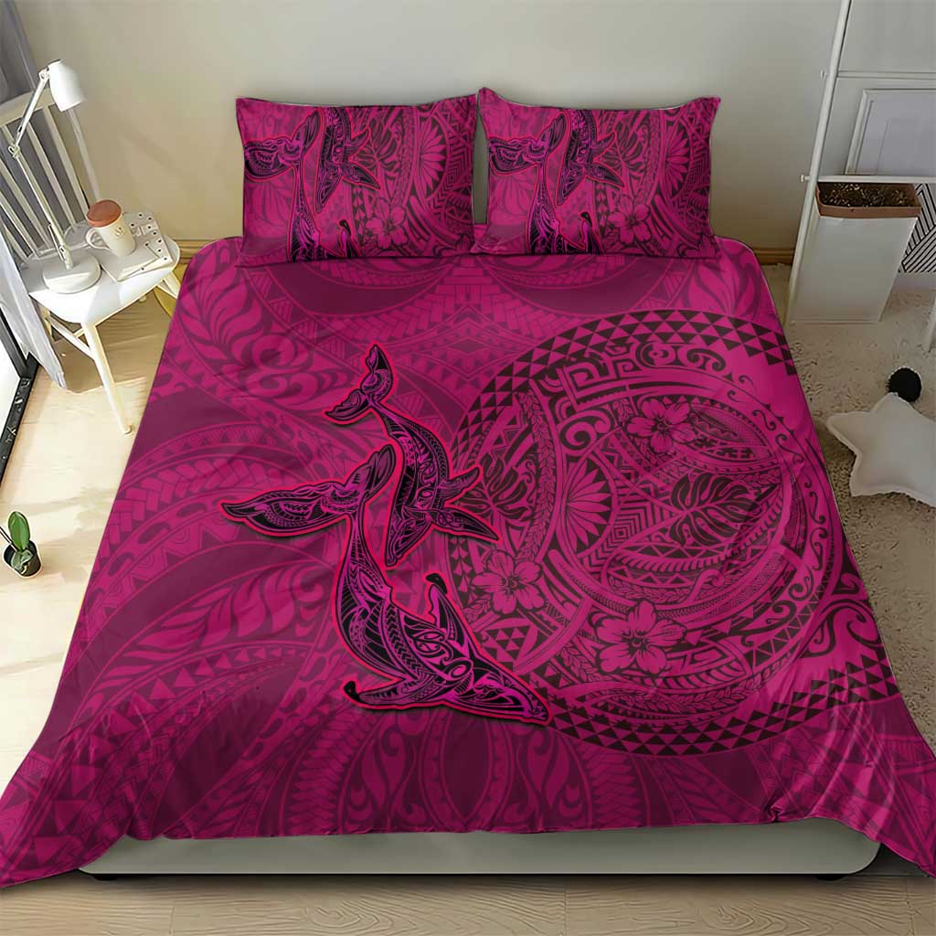 Hawaiian Whales Polynesian Art Motifs Bedding Set Pink Color - Polynesian Pride
