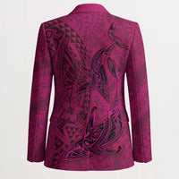 Hawaiian Whales Polynesian Art Motifs Blazer Pink Color - Polynesian Pride
