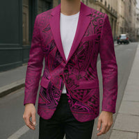 Hawaiian Whales Polynesian Art Motifs Blazer Pink Color - Polynesian Pride