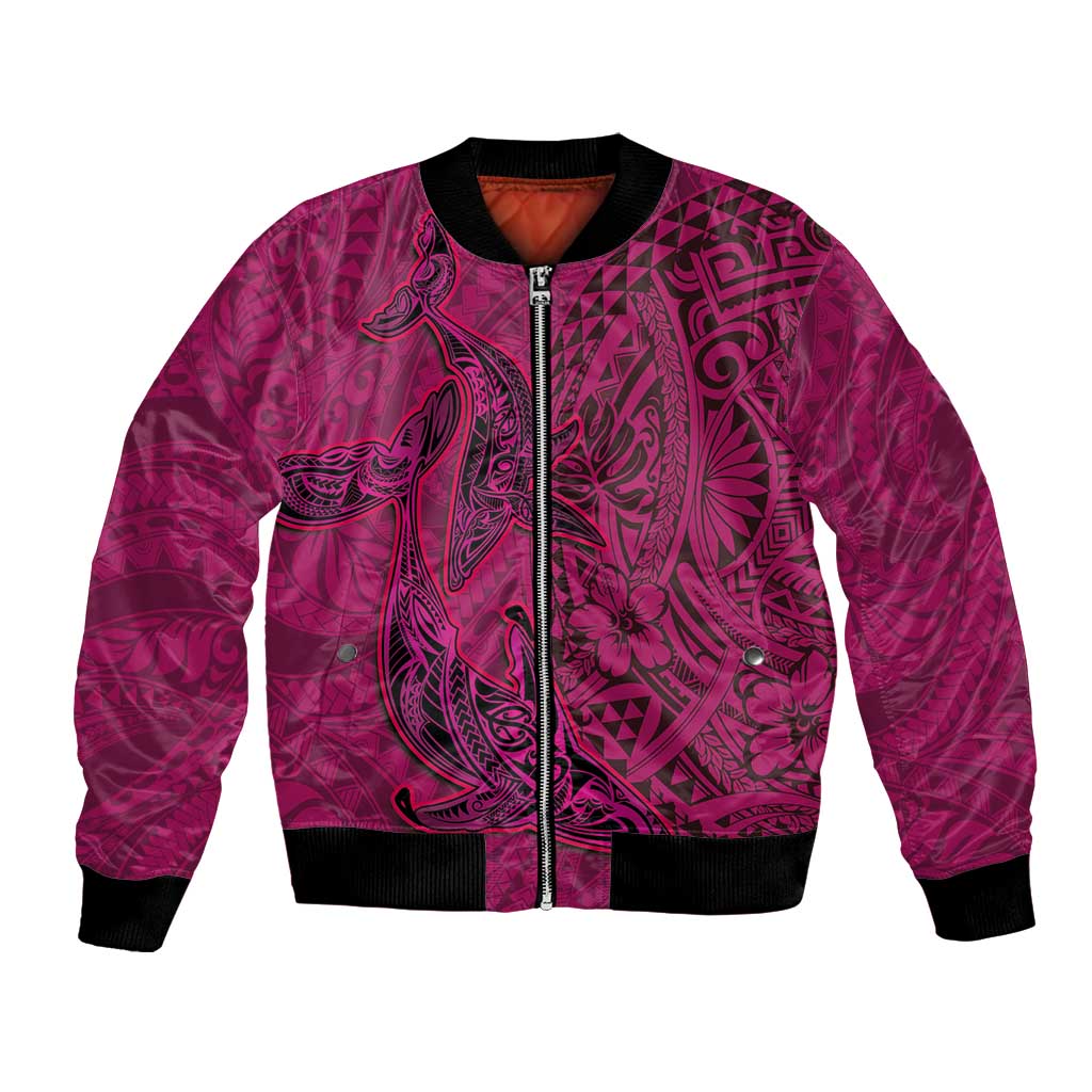 Hawaiian Whales Polynesian Art Motifs Bomber Jacket Pink Color - Polynesian Pride