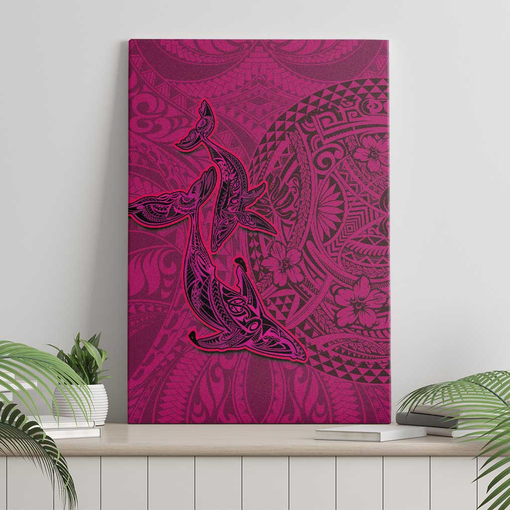 Hawaiian Whales Polynesian Art Motifs Canvas Wall Art Pink Color - Polynesian Pride