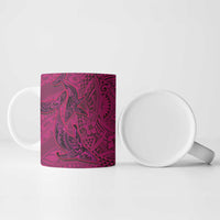 Hawaiian Whales Polynesian Art Motifs Ceramic Mug Pink Color - Polynesian Pride