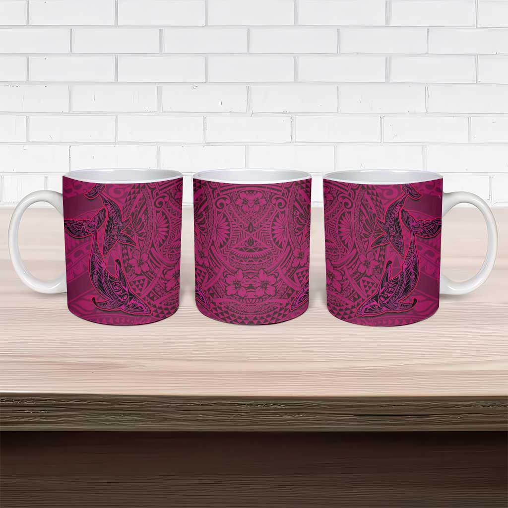 Hawaiian Whales Polynesian Art Motifs Ceramic Mug Pink Color - Polynesian Pride