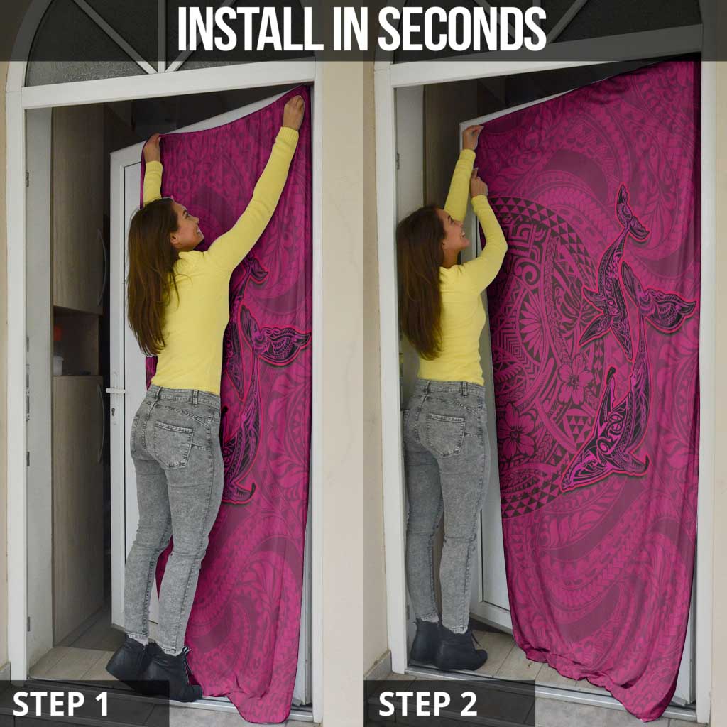 Hawaiian Whales Polynesian Art Motifs Door Cover Pink Color - Polynesian Pride