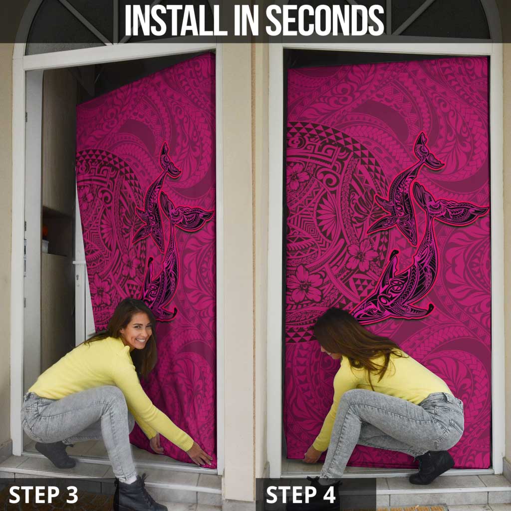 Hawaiian Whales Polynesian Art Motifs Door Cover Pink Color - Polynesian Pride