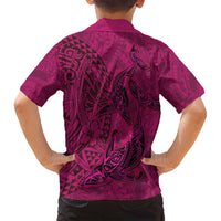 Hawaiian Whales Polynesian Art Motifs Family Matching Long Sleeve Bodycon Dress and Hawaiian Shirt Pink Color LT03 - Polynesian Pride