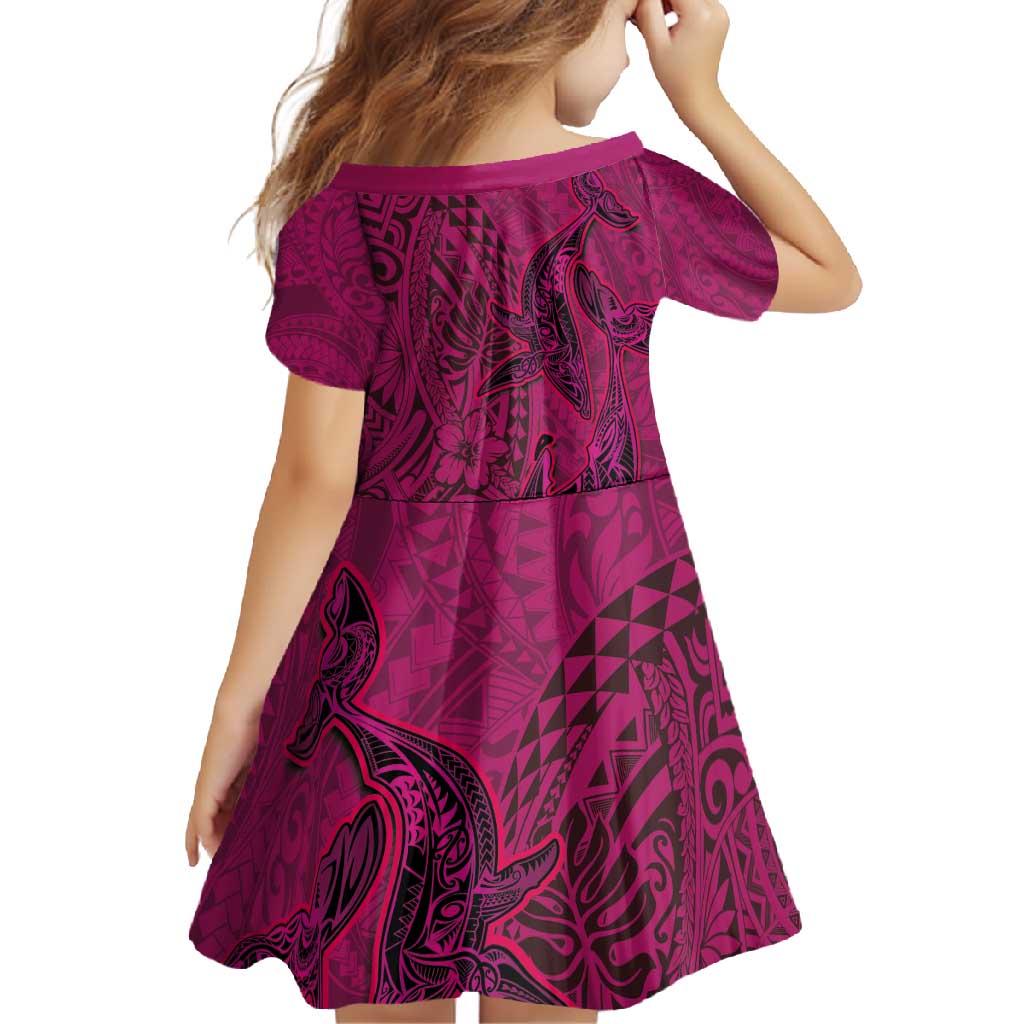 Hawaiian Whales Polynesian Art Motifs Family Matching Long Sleeve Bodycon Dress and Hawaiian Shirt Pink Color LT03 - Polynesian Pride