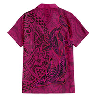 Hawaiian Whales Polynesian Art Motifs Family Matching Long Sleeve Bodycon Dress and Hawaiian Shirt Pink Color LT03 - Polynesian Pride