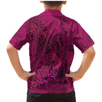 Hawaiian Whales Polynesian Art Motifs Family Matching Mermaid Dress and Hawaiian Shirt Pink Color - Polynesian Pride